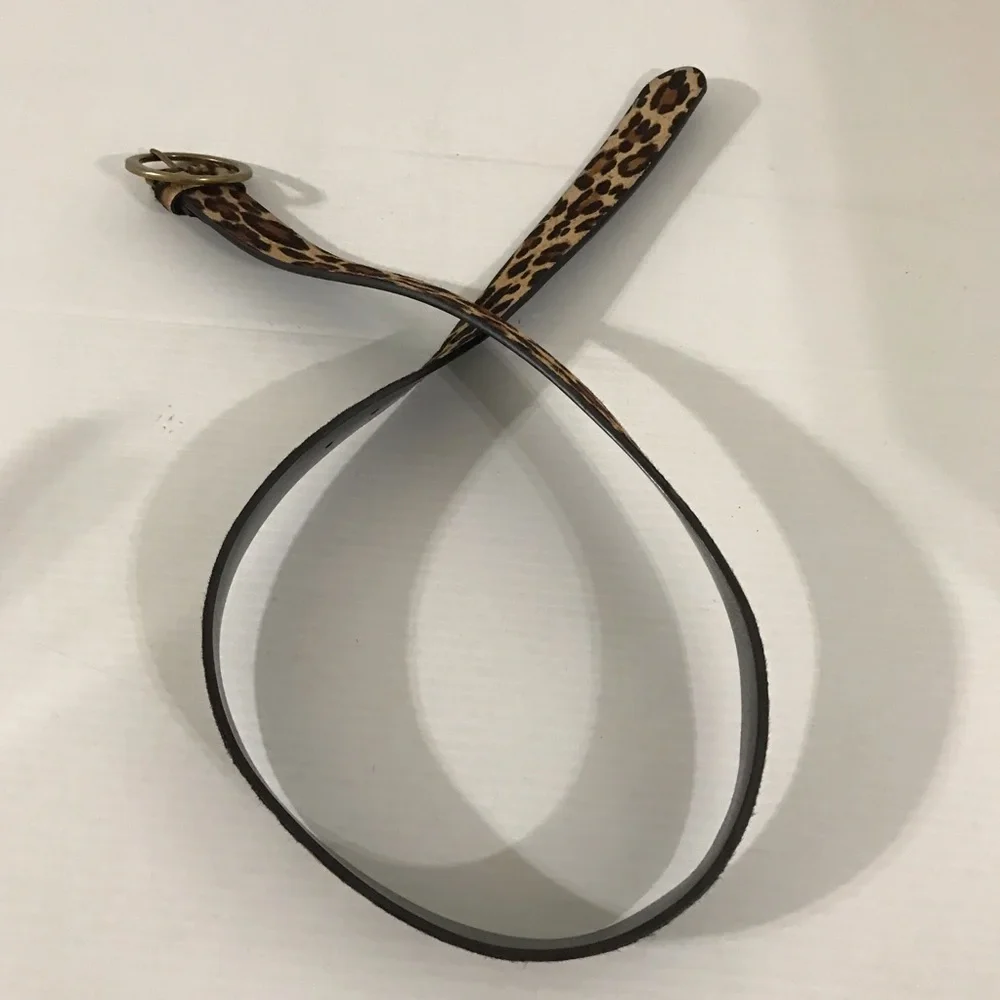 Auxiliary Leather Leopard Print Belt with Gold Buckle Size M